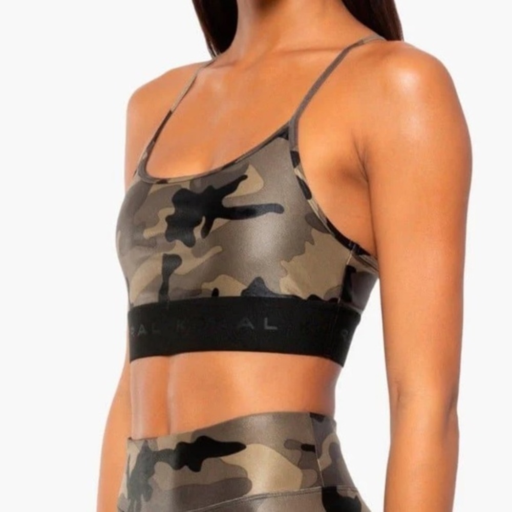 Koral Olive Green Brown Camo Sweeper Infinity Sports Bra  NWOT Size S